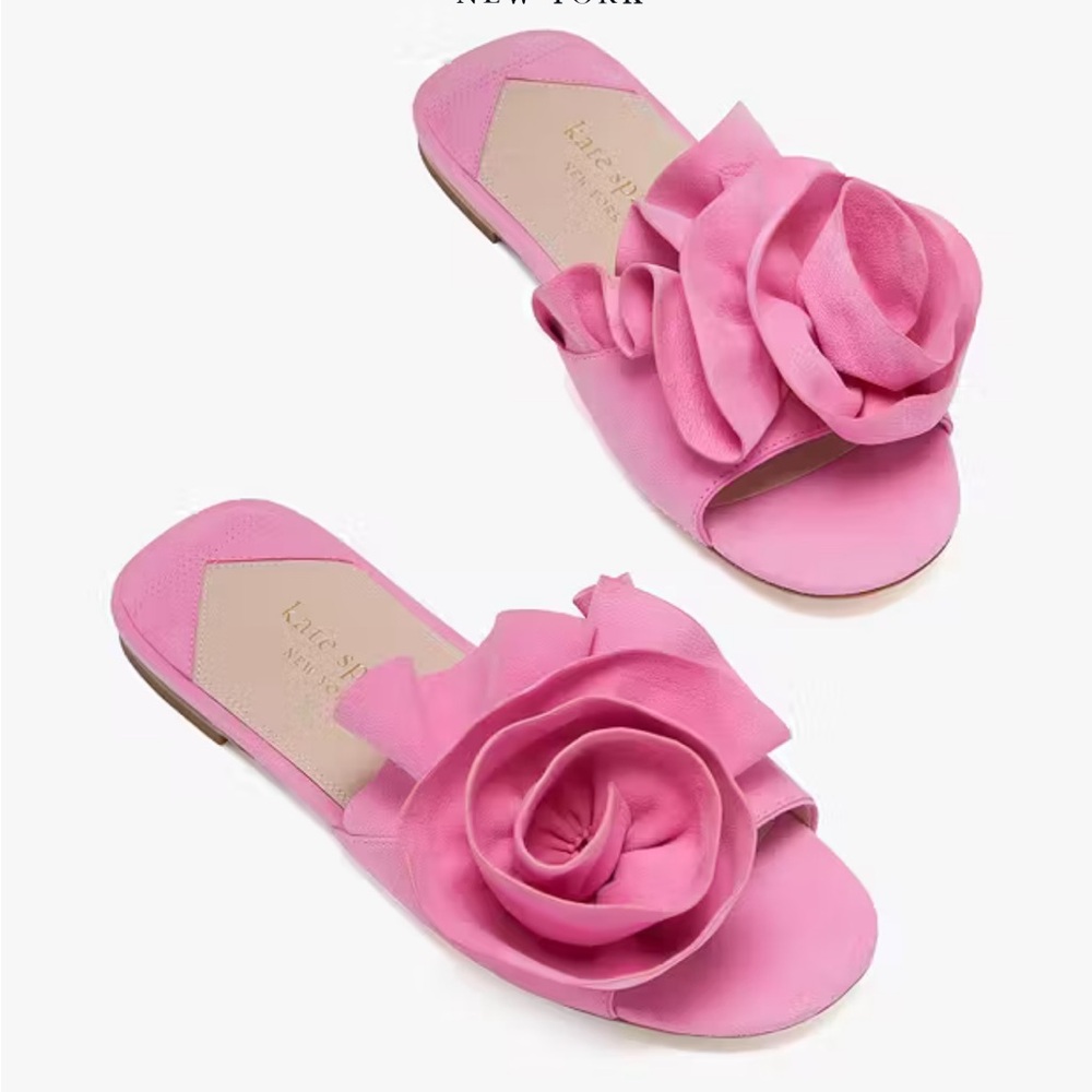 NWT kate spade Pink Floral Flourish Suede Slide Sandals
